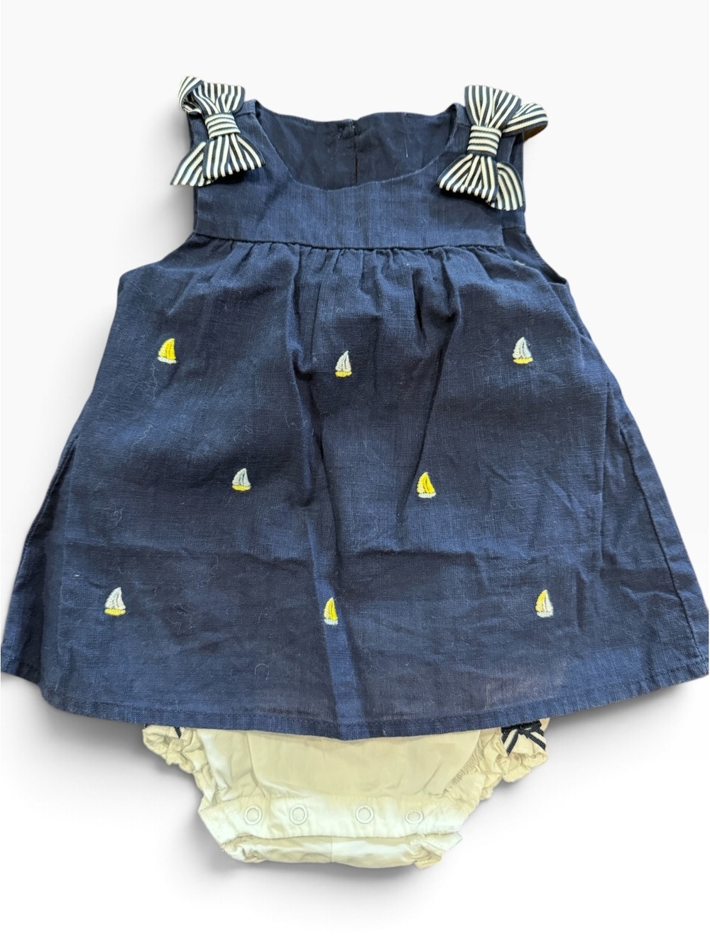 Janie and Jack Baby Dress with Sailboat Embroidery and Matching Bloomers, 3-6M